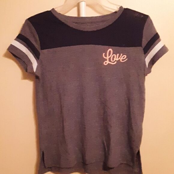 OLD NAVY "LOVE" BLUE STRIPED SLEEVE TEE L(10-12) - Picture 1 of 4